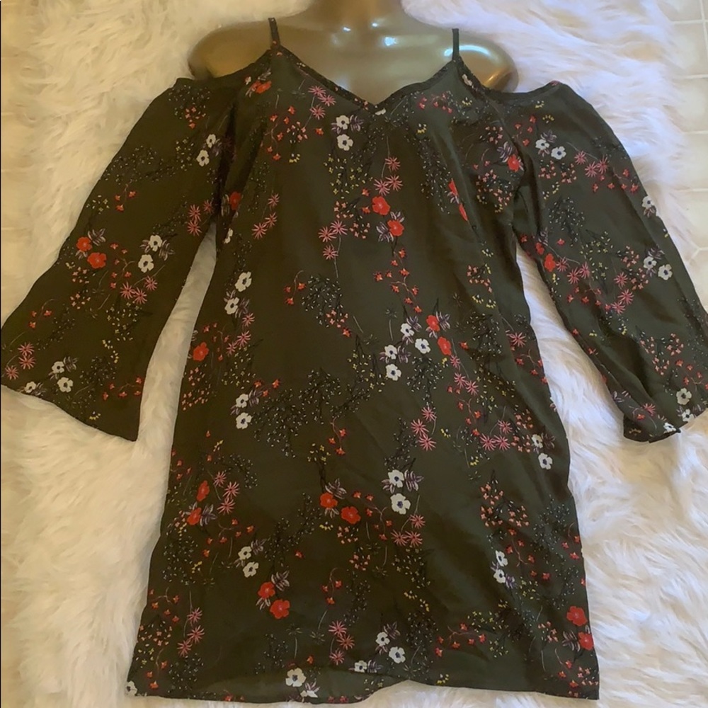 Love fire floral olive green could shoulder dress